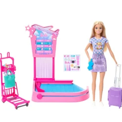 Barbie Malibu Family & Friends Aventuras sin Límites Muñeca con Estación de Recogida de Equipaje y Accesorios
