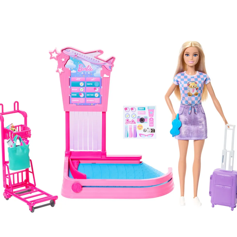 Barbie Malibu Family & Friends Aventuras sin Límites Muñeca con Estación de Recogida de Equipaje y Accesorios