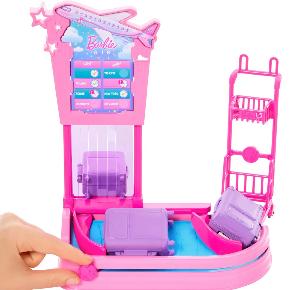 Barbie Malibu Family & Friends Aventuras sin Límites Muñeca con Estación de Recogida de Equipaje y Accesorios