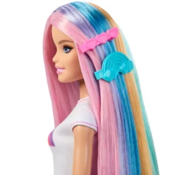 Barbie Muñeca Mechas Arcoíris con Melena Extralarga y 12 Accesorios para Peinarla