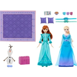 Disney Frozen Set Fiesta Pijamas Elsa y Ana con Muñecas y Accesorios