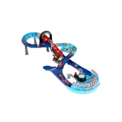 Disney Pixar Cars Pista de Salto de la Copa Mundial de Pilotos con Dos Coches Rayo McQueen y Francesco Bernoulli