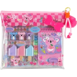 Estuche Transparente de Papelería Kawaii Koala con Cuaderno y Marcadores