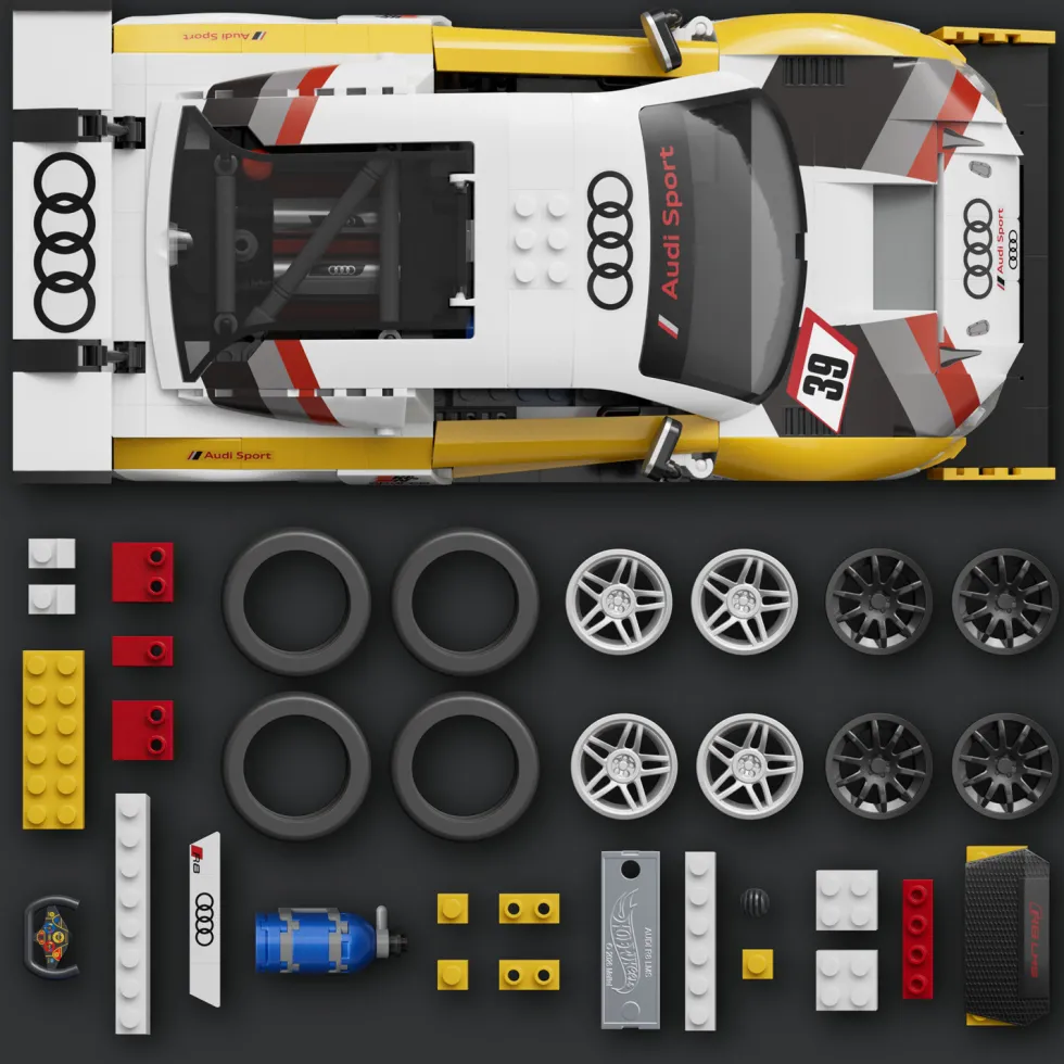 Mattel Brick Shop Conjunto de Construcción del Audi R8 LMS de 2015 de Hot Wheels de 820 Piezas