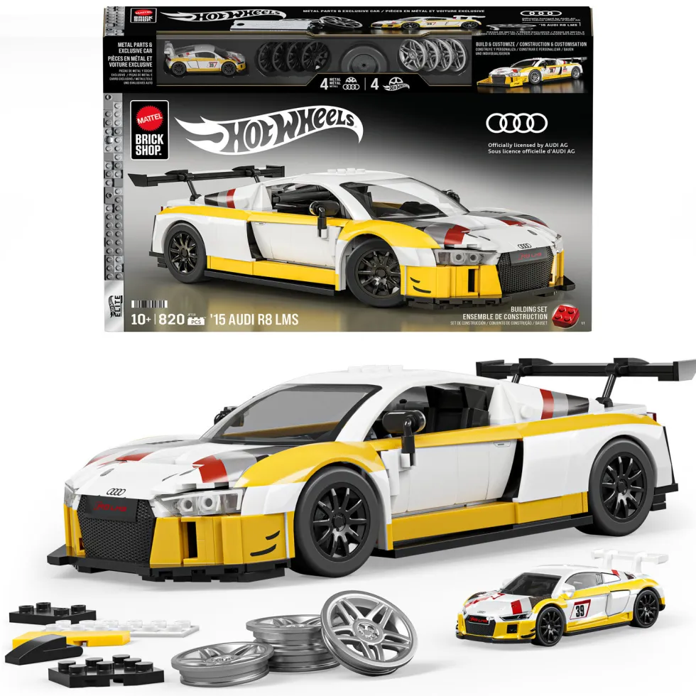 Mattel Brick Shop Conjunto de Construcción del Audi R8 LMS de 2015 de Hot Wheels de 820 Piezas