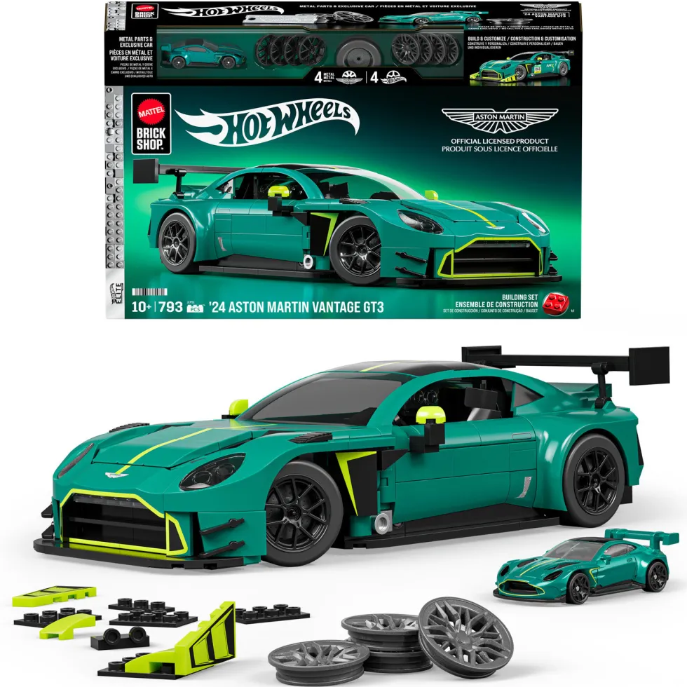 Mattel Brick Shop Hot Wheels Juego de construcción del Aston Martin Vintage GT3 de 2024 793 Piezas