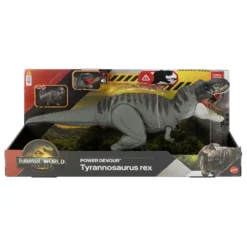 Mattel Jurassic World Rebirth Figura de Tiranosaurio Rex Power Devour con Luces, Sonidos y Mordiscos Continuos