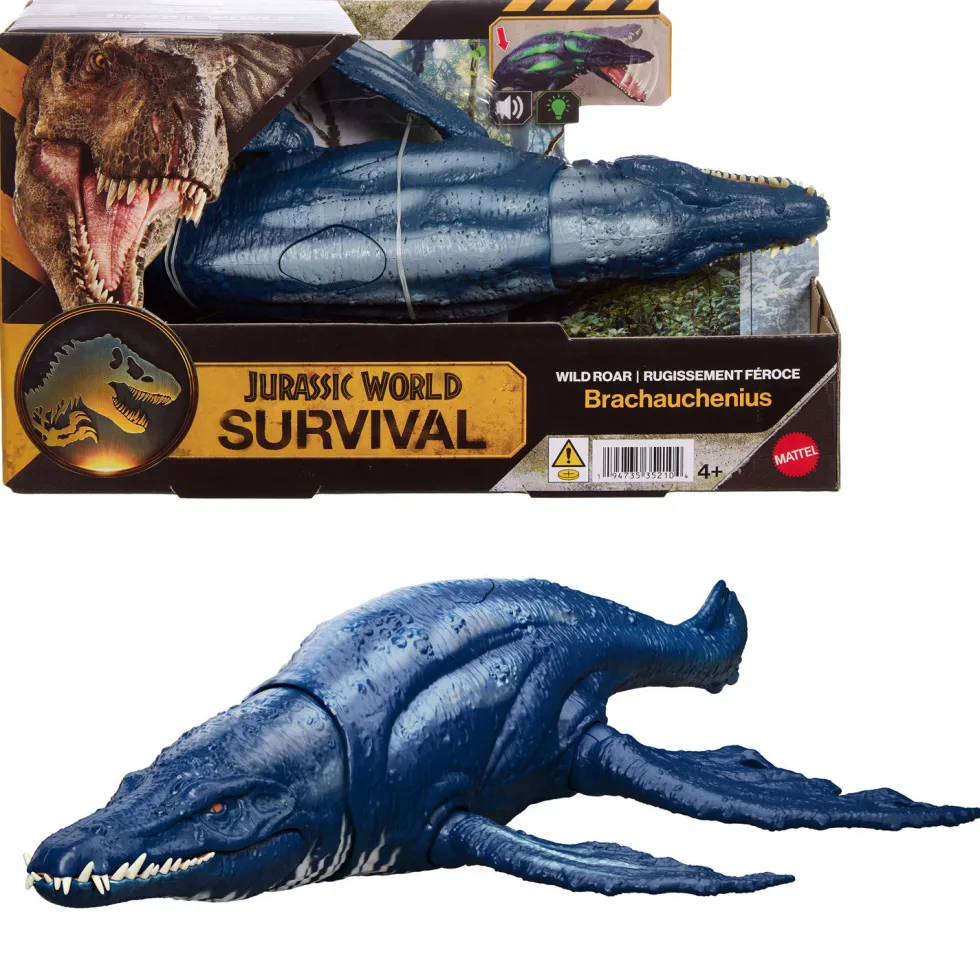Mattel Jurassic World Survival Figura Dinosaurio Brachauchenius Rugido Salvaje con Ataque Devorador y Sonidos