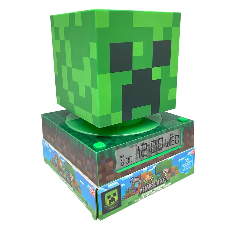Minecraft Lámpara 3D con Despertador y Fecha