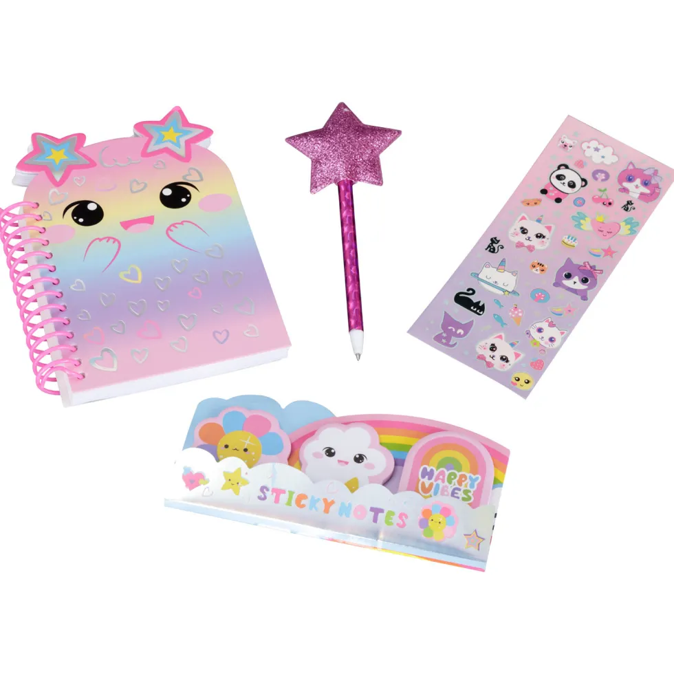 Mochila Transparente Infantil con Set de Papelería Kawaii y Brillantina