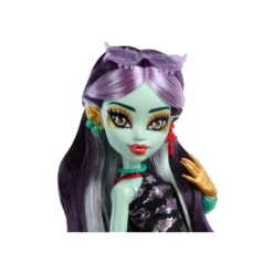 Monster High Jinafire Long Muñeca, Chica Dragón con Perrito Mascota Cloudy Yun Yun y 7 Accesorios