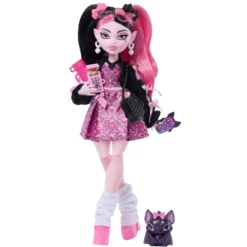 Monster High Muñeca Draculaura con Vestido con Lazos, Murciélago Mascota Count Fabulous y 7 Accesorios
