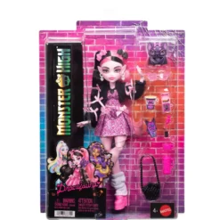Monster High Muñeca Draculaura con Vestido con Lazos, Murciélago Mascota Count Fabulous y 7 Accesorios
