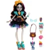 Monster High Muñeca Skelita Calaveras con Mascota Candelita y 7 Accesorios