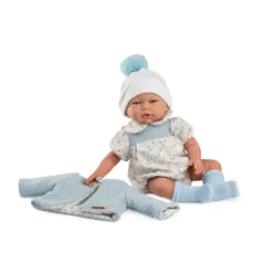 Muñecas Guca Bebé con Peso Julen con Pelele Blanco y Azul con Chaqueta Azul de Lana
