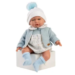 Muñecas Guca Bebé con Peso Julen con Pelele Blanco y Azul con Chaqueta Azul de Lana