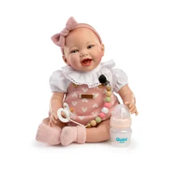 Muñecas Guca Bebé Reborn Abril con Pelele de Lana con Corazones, Camisa Blanca y Biberón
