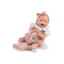 Muñecas Guca Bebé Reborn Abril con Pelele de Lana con Corazones, Camisa Blanca y Biberón