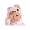 Muñecas Guca Bebé Reborn Alba Pelo Natural con Polaina Blancca y Jersey de Lana Rosa con Dudú y Cojín