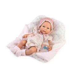 Muñecas Guca Bebé Reborn de Silicona Valeria con Vestido y Braguitas Rosa de Flores, Capota y Calcetines