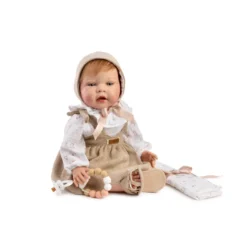 Muñecas Guca Bebé Reborn Ginebra Pintado a Mano con Pelo Natural, con Vestido de Paño Beig, Chupete y Muselina