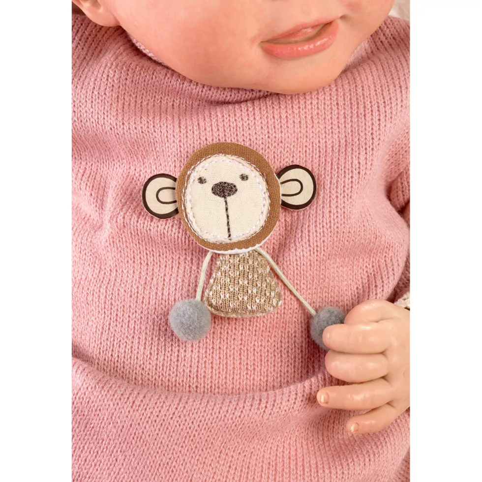 Muñecas Guca Bebé Reborn Sofía con Pelele Rosa de Lana y Mantita Rosa y Beig