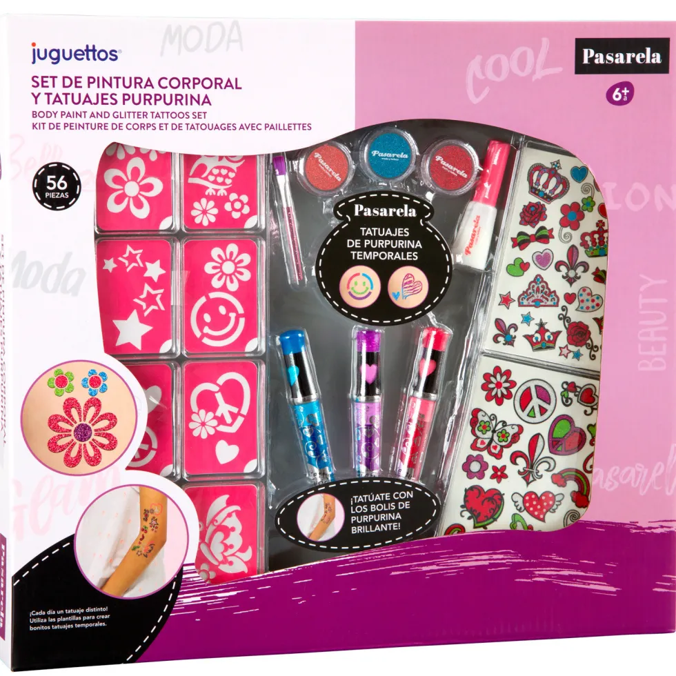 Pasarela Set de Pintura Corporal y Tatuajes Purpurina