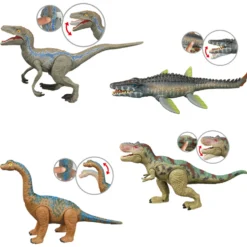 Set de 4 Figuras de Dinosaurios Grandes con Mosasaurus, T-Rex y Movimiento