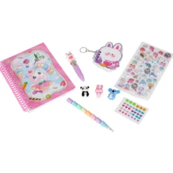 Set de Papelería Infantil Kawaii con Diario y Pegatinas de Diamantes